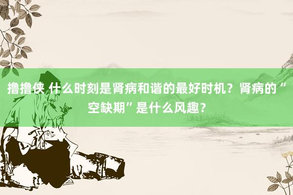 撸撸侠 什么时刻是肾病和谐的最好时机？肾病的“空缺期”是什么风趣？