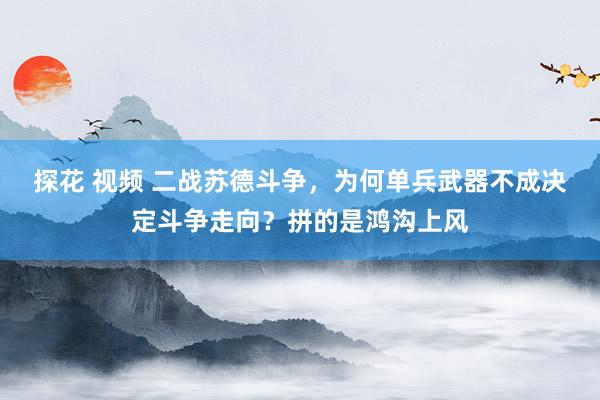 探花 视频 二战苏德斗争，为何单兵武器不成决定斗争走向？拼的是鸿沟上风