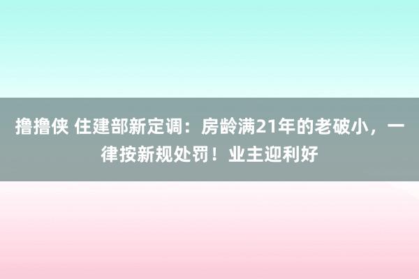 撸撸侠 住建部新定调：房龄满21年的老破小，一律按新规处罚！业主迎利好