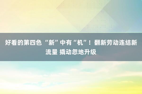 好看的第四色 “新”中有“机”！翻新劳动连结新流量 撬动忽地升级